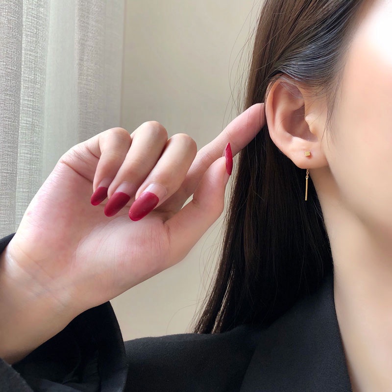 Anting Rumbai Rantai Panjang Tindik Sederhana Anting Kristal Anting Elegan Aksesoris Fashion Wanita