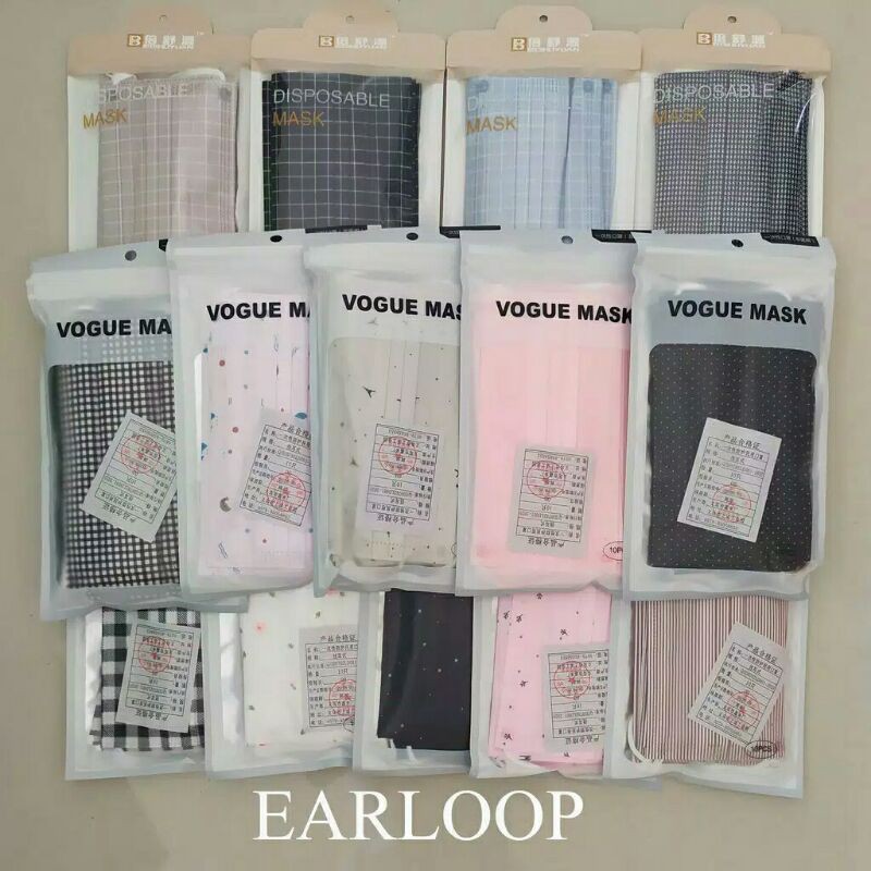 masker motif earloop sekali pakai 3ply isi 10