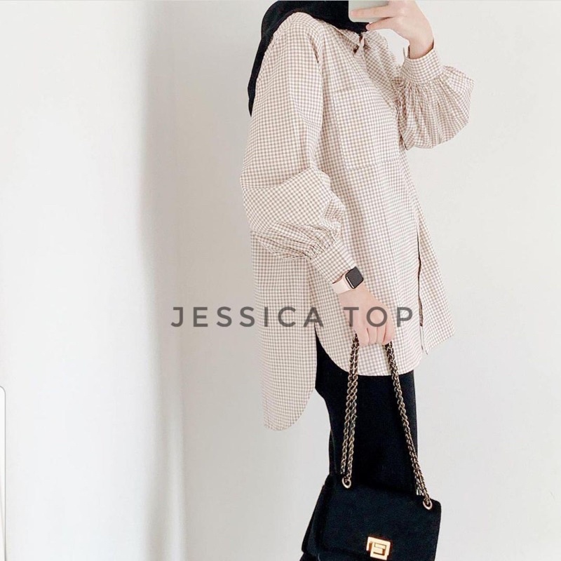 Jessica kemeja/kemeja kotak kotak wanita/kemeja korea kotak kotak