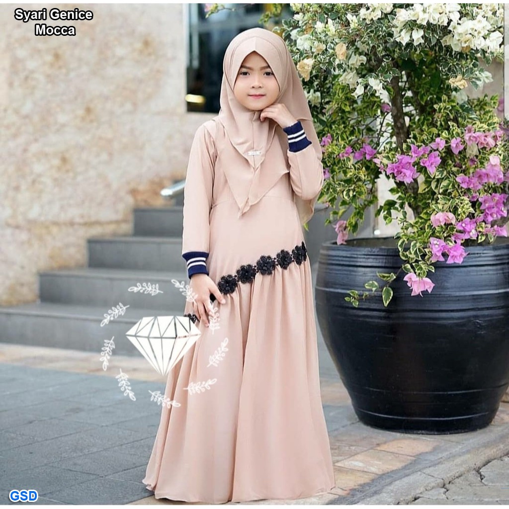 Syari Genice Kids/Baju Muslim Anak/Baju Gamis Syari Anak/Pakaian Gamis Anak/Maxi Dress Hijab Anak