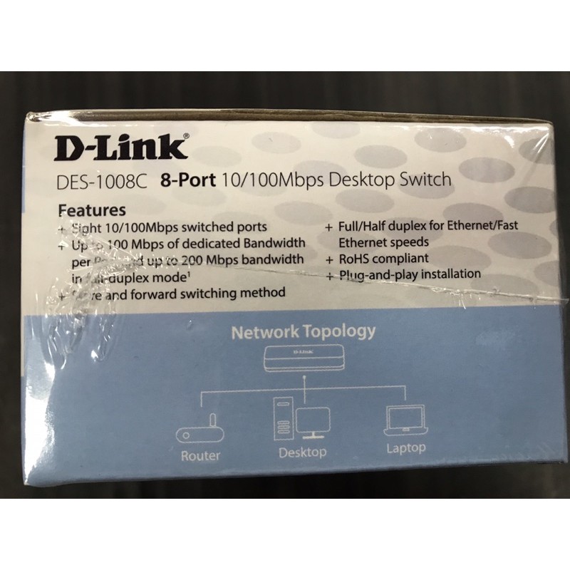 Switch Hub Dlink DES1008C Plastic Case D Link DES -1008C ,8 Port 10/100 Mbps