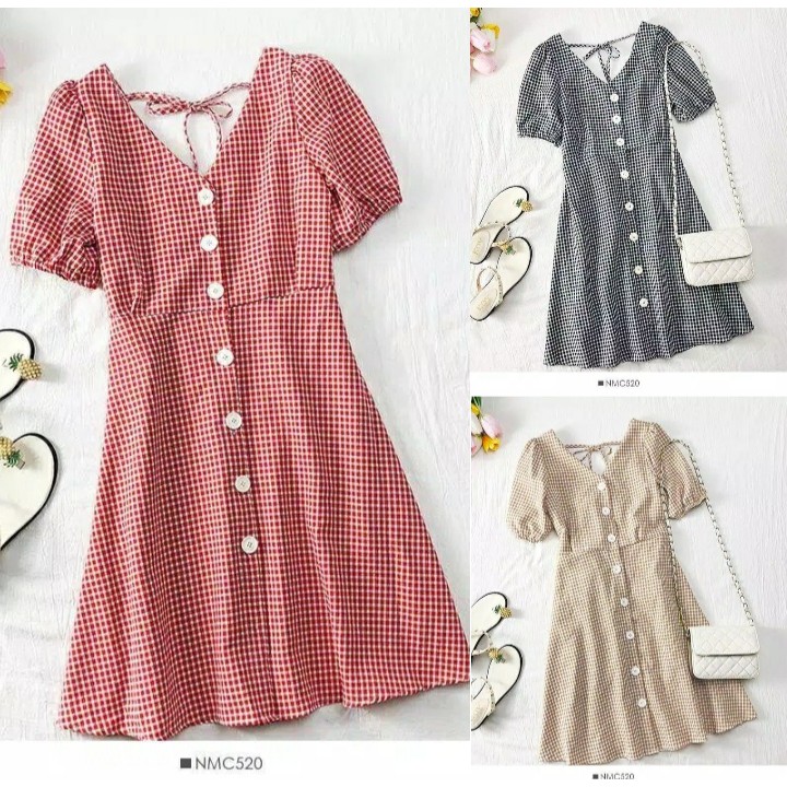 *[RXFK] Dress Summer Square / Dress Motif Kotak / Dress Wanita Terbaru / Dress Korea / Dress