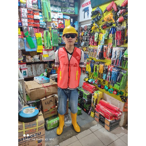 rompi proyek jaring gosave all size/ rompi pekerja jaring gosave muat sampai xxl bahan polister ( tersedia warna  hijau, dan  orange )