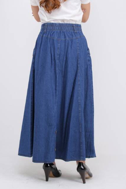 (4 Warna) Rok Panjang Jeans Wanita Model Mekar Rok Muslimah-7