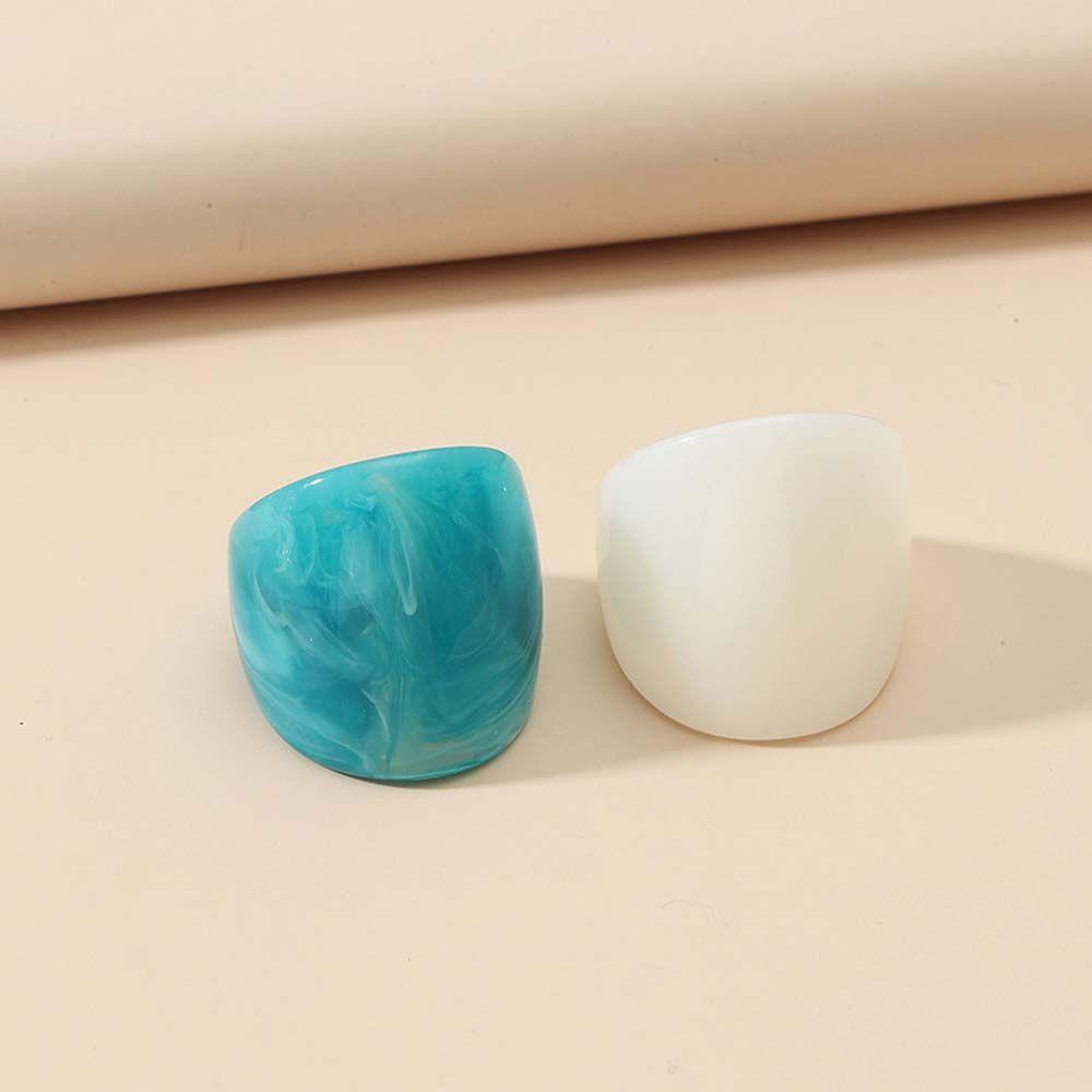 Agustina Wanita Cincin Set Besar Biru Pesta Perhiasan Resin Besar Bulat Geometris Jari Rings