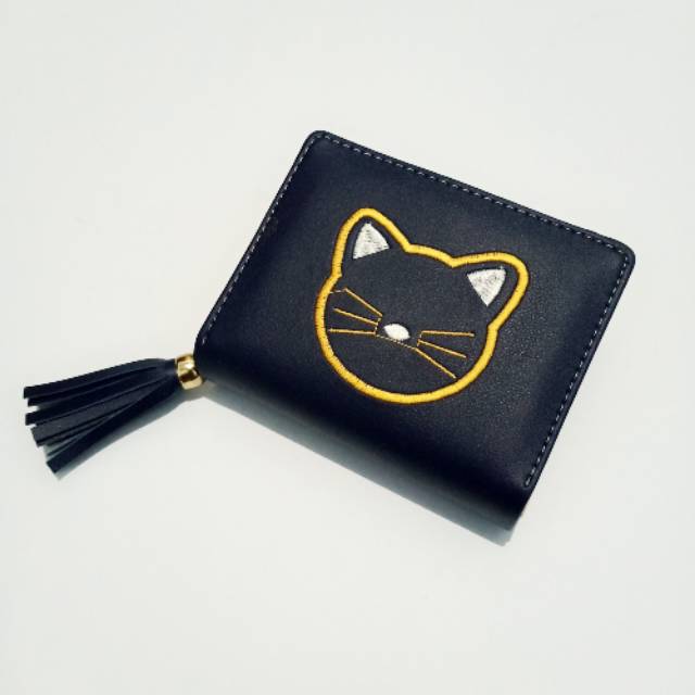 Obral dompet lipat wanita bordir kucing/navy