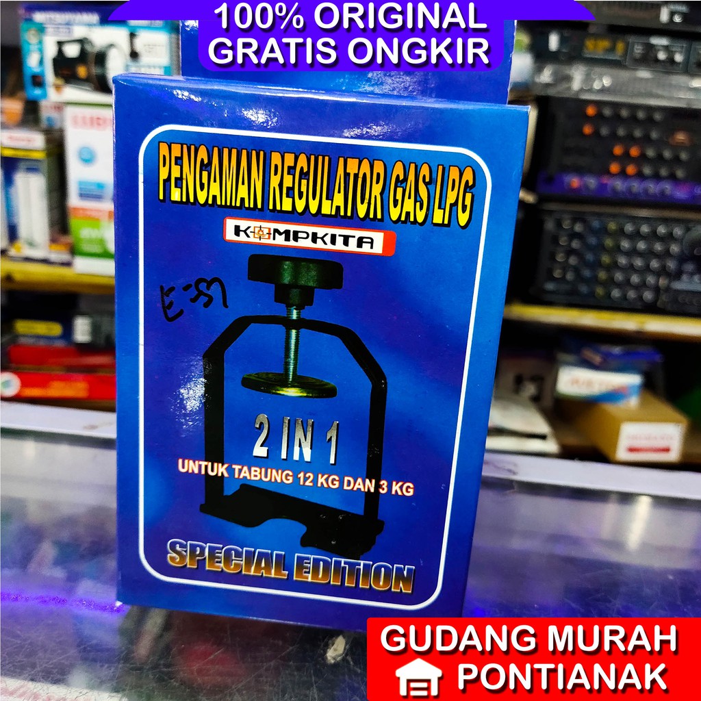 Pengaman Gas Regulator Komkita kepala gas anti bocor penguci penjepit drat putar terik 3kg dan 12kg