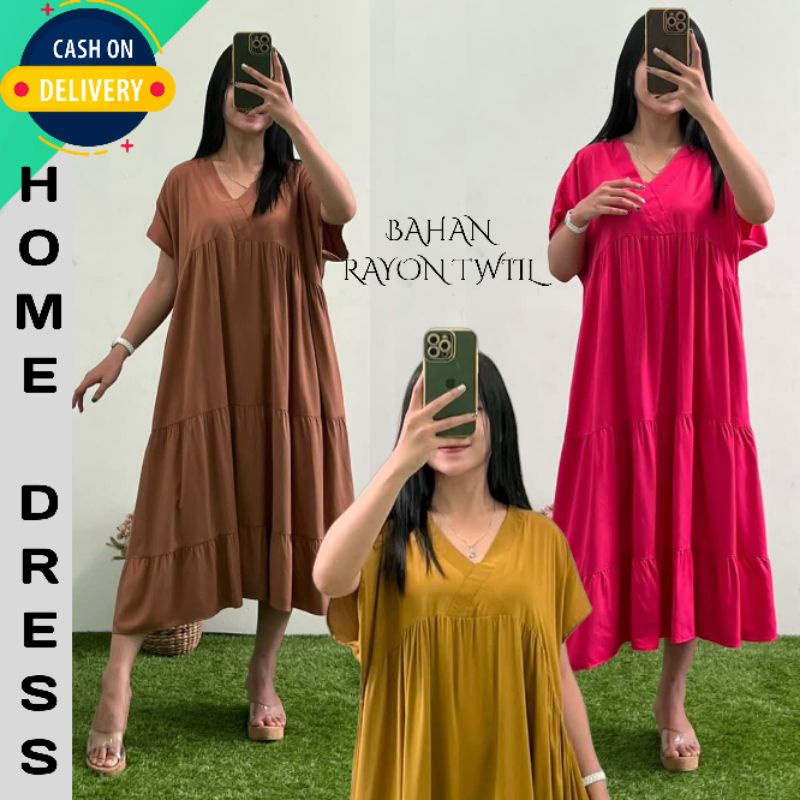 Home Dress Pendek Bahan Rayon Twiil Model Kerah Kimono / Dress Selutut / Daster Jumbo/ Daster Kimono