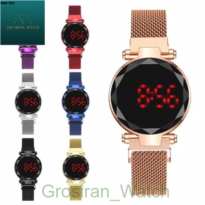 Jam Tangan Wanita Korea Sport LED Bulat Digital Strap Magnet [G_W]