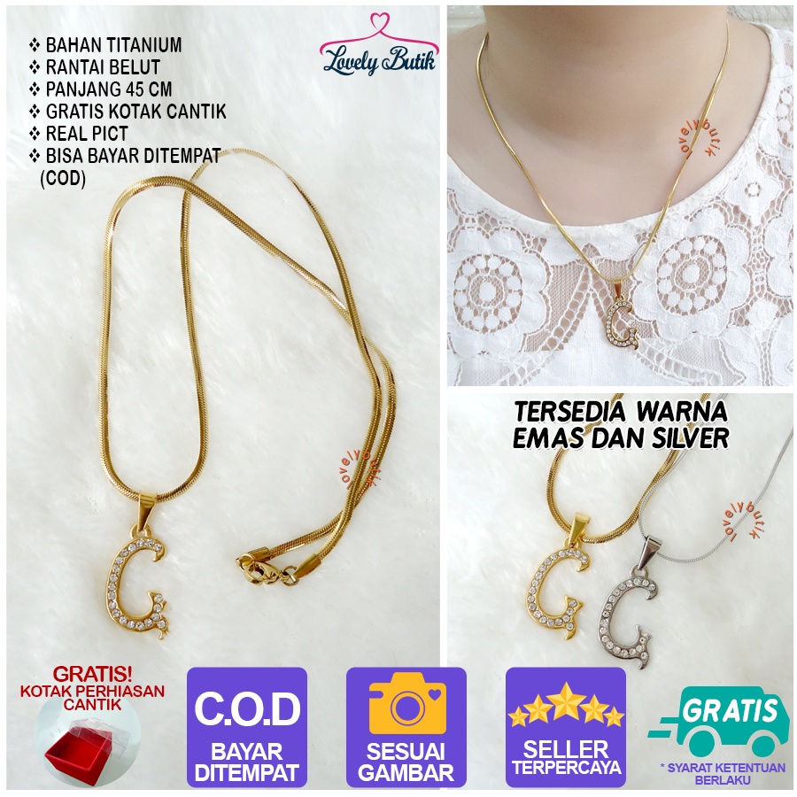 Lovelybutik - Kalung Inisial Huruf Titanium anti karat Kalung hurup Abjad Alphabet Ins G Klasik Bonus Kotak Perhiasan