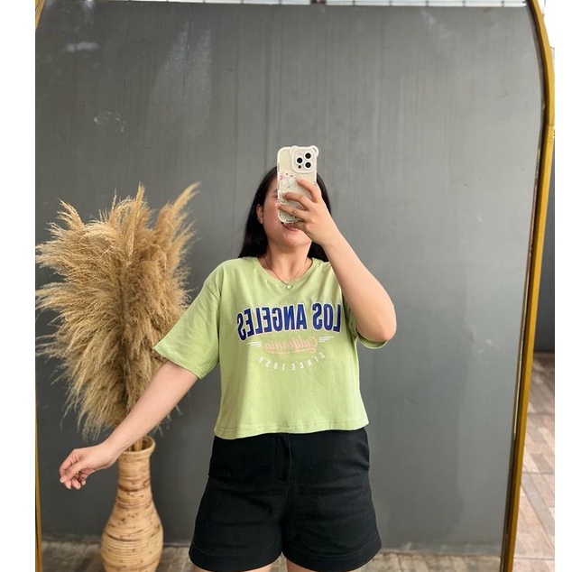 CROP SAGE GREEN MOTIF ONECK COTTON OVERSIZE | BAJU KAOS TUMBLR CROP TEE TSHIRT KAOS KOREA FASHION WANITA