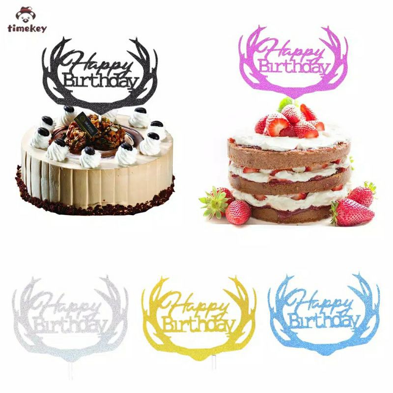 Cake Topper Kue Cupcake Desain Tulisan Happy Birthday Aksen Glitter