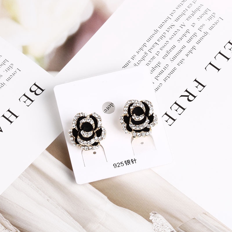Anting Stud Jarum Perak 925 Bentuk Bunga Camellia Tiga Dimensi Gaya Retro Korea