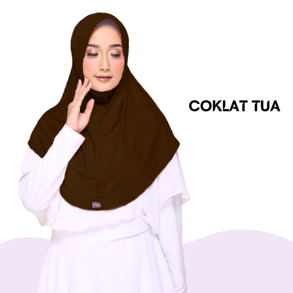 Hijab Elzatta ori jilbab bergo instan bahan jersey zaria casual polos tanpa serut hijab bergo sport hijab kerudung instan bergo elzatta-Coklat-706