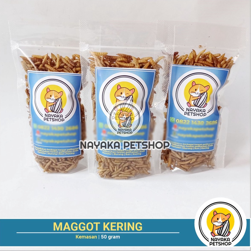 Maggot Kering 50 gr Mealworm Pakan Hamster Makanan Sugar Glider Burung Ikan Koi