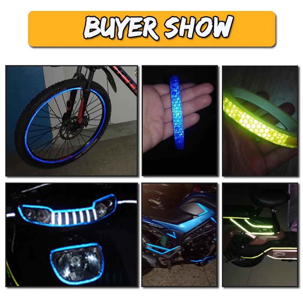 Lanfy Stiker Reflektif Sepeda Motor Bersepeda Dekorasi Roda Sticker Strip Reflektif 1cmx8m MTB Sepeda Neon