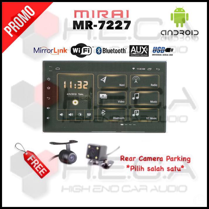 Promo Terbatas Mirai Mr-7227 Android 7-Inch Head Unit Double Din Tape Mobil + Kamera