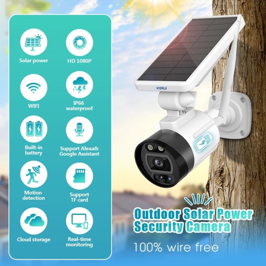 kamera CCTV outdoor WIFI Tenaga Matahari KERUI Sensor Gerak Alexa anti air