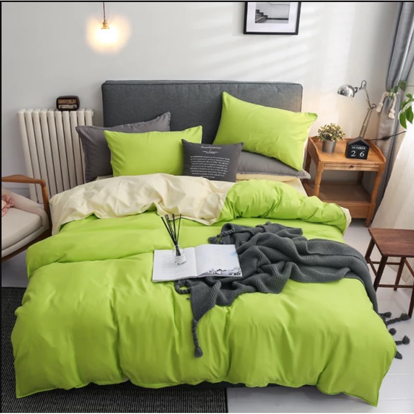 BEDCOVER 1 SET/Selimut Dan Sprei Set Twotone Polos 2 Warna Hijau Muda Mix Krem Polos Aeshtetic Dekor