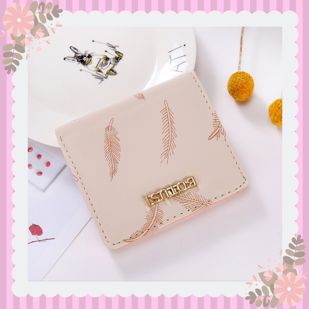 Dompet lipat mini wanita Botusi / Dompet Pendek Wanita motif daun / Dompet tipis simple