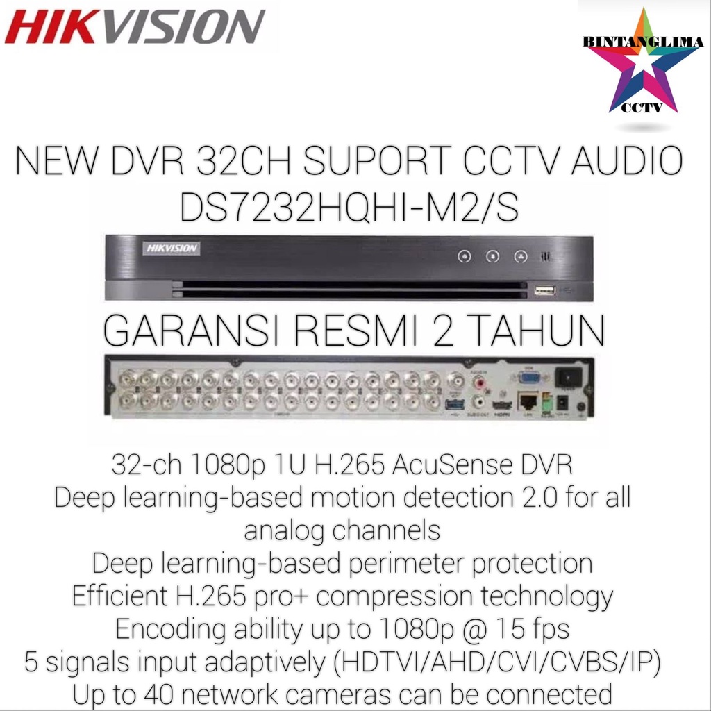 DVR HIKVISION 32CH ACUSENSE IDS-7232HQHI-M2/S SUPPORT CAMERA AUDIO