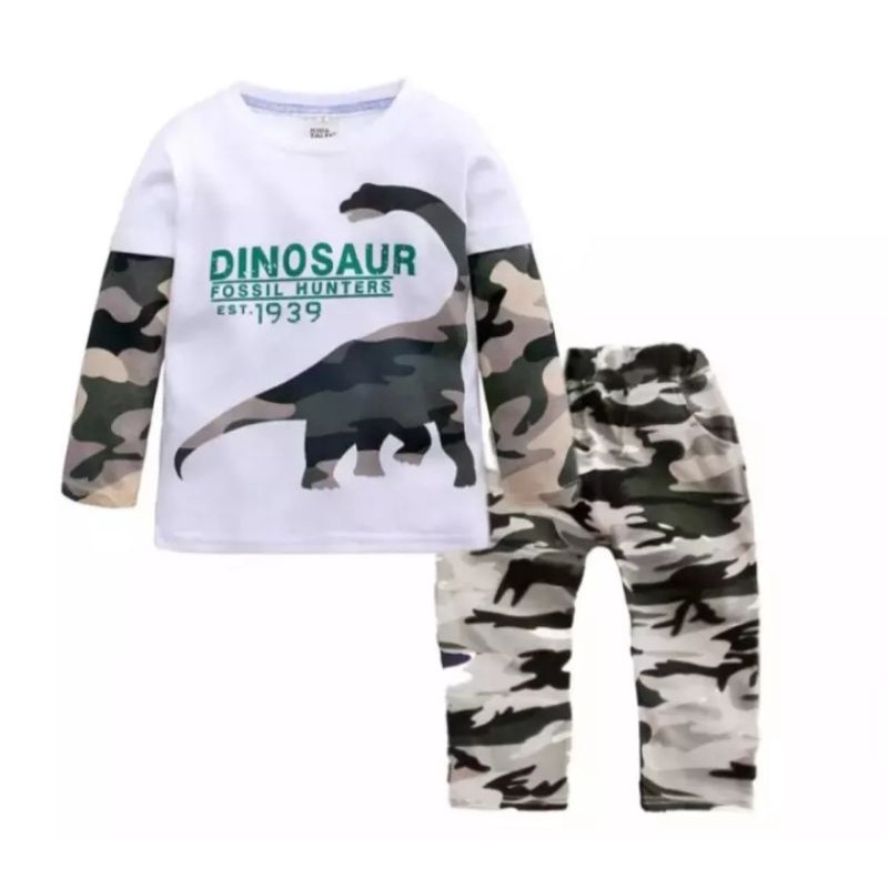 BAJU SETELAN ANAK LAKI LAKI DAN PEREMPUAN 1-5 THN MOTIF DINO ARMY PANJANG