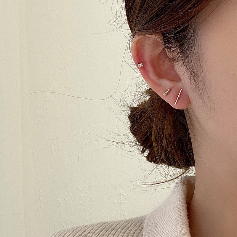 Roselife 5 Pcs S925 Chic Pearl Crystal Small Stud Earrings Set for Women Girls Fashion Ear Jewely