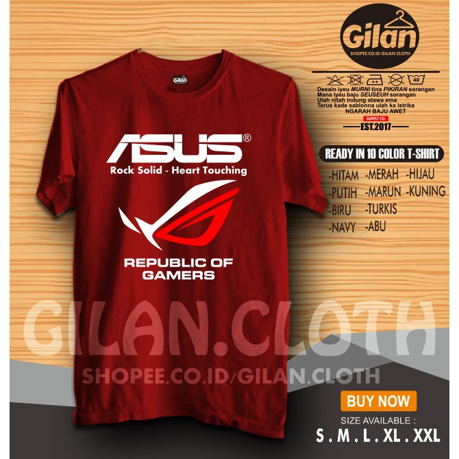 (TERBARU) KAOS BAJU GAME GAMING ASUS ROG LAPTOP SMARTPHONE MURAH BERKUALITAS -  GILAN CLOTH -Troy.co
