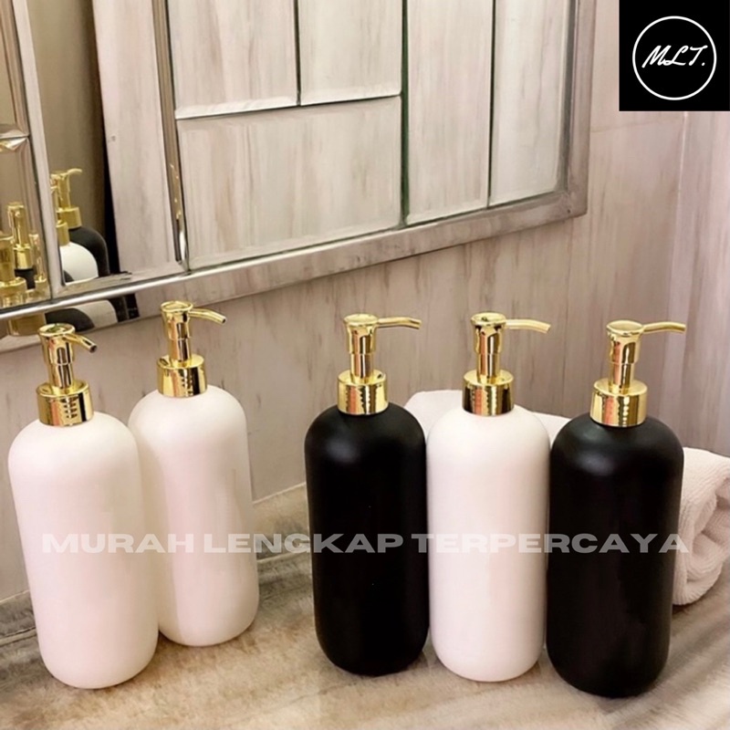 BOTOL DOFF N24 HITAM/PUTIH GOLD NEW PUMP GOLD LUXURY . AESTHETIC BOTTLE MINIMALIST REFILL REFIL 500 ML PUMP LUXURY CLIP OIL GOLD HDPE