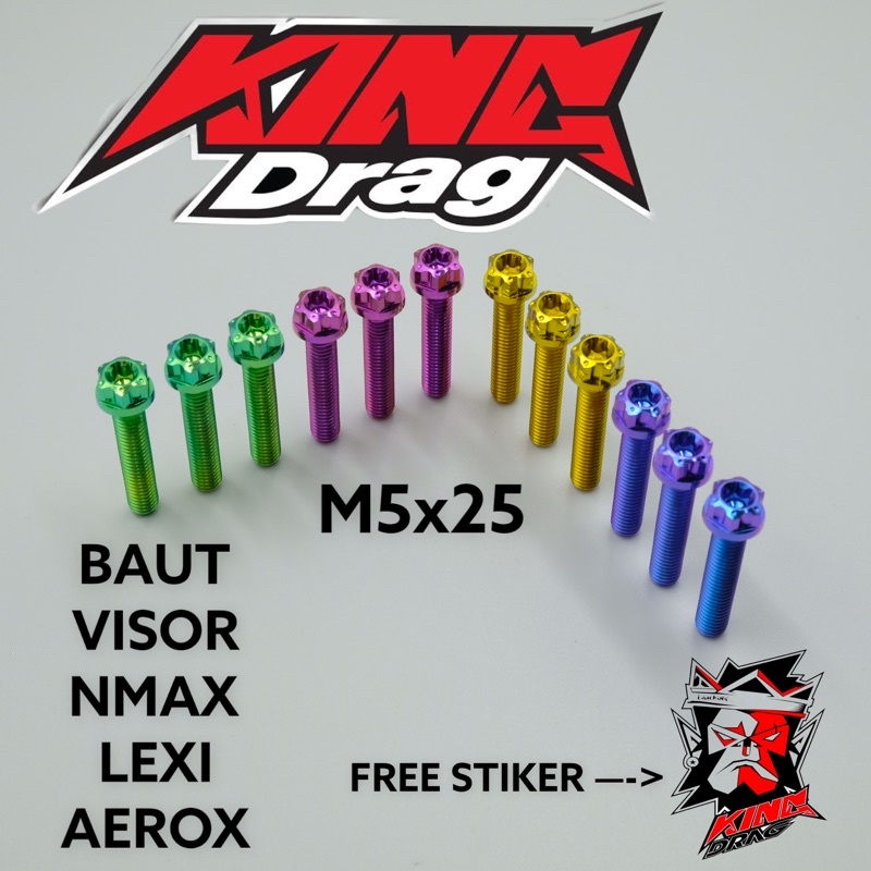 baut TITANIUM m5x25 5x25 baut drat 8 panjang 2,5 cm untuk baut visor nmax aerox lexi ORIGINAL KING DRAG BOLT