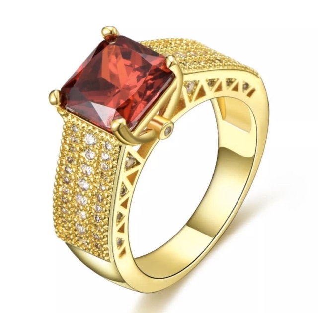 Cincin Mewah Modern 14K Gold Filled Terpadu Batu Zamrud Hijau Rubi Merah Cubic Zirconia