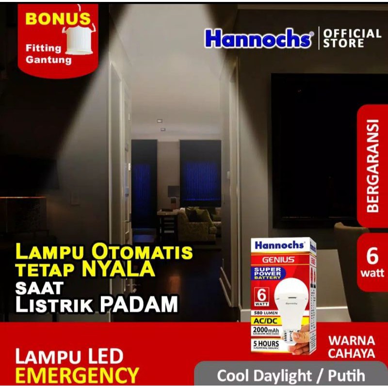 L AMPU EMERGENCY LED HANNOCHS GENIUS 6W 6WATT 6 W 6 WATT / LAMPU LED HANNOCHS GENIUS 6W 6WATT 6 WAT