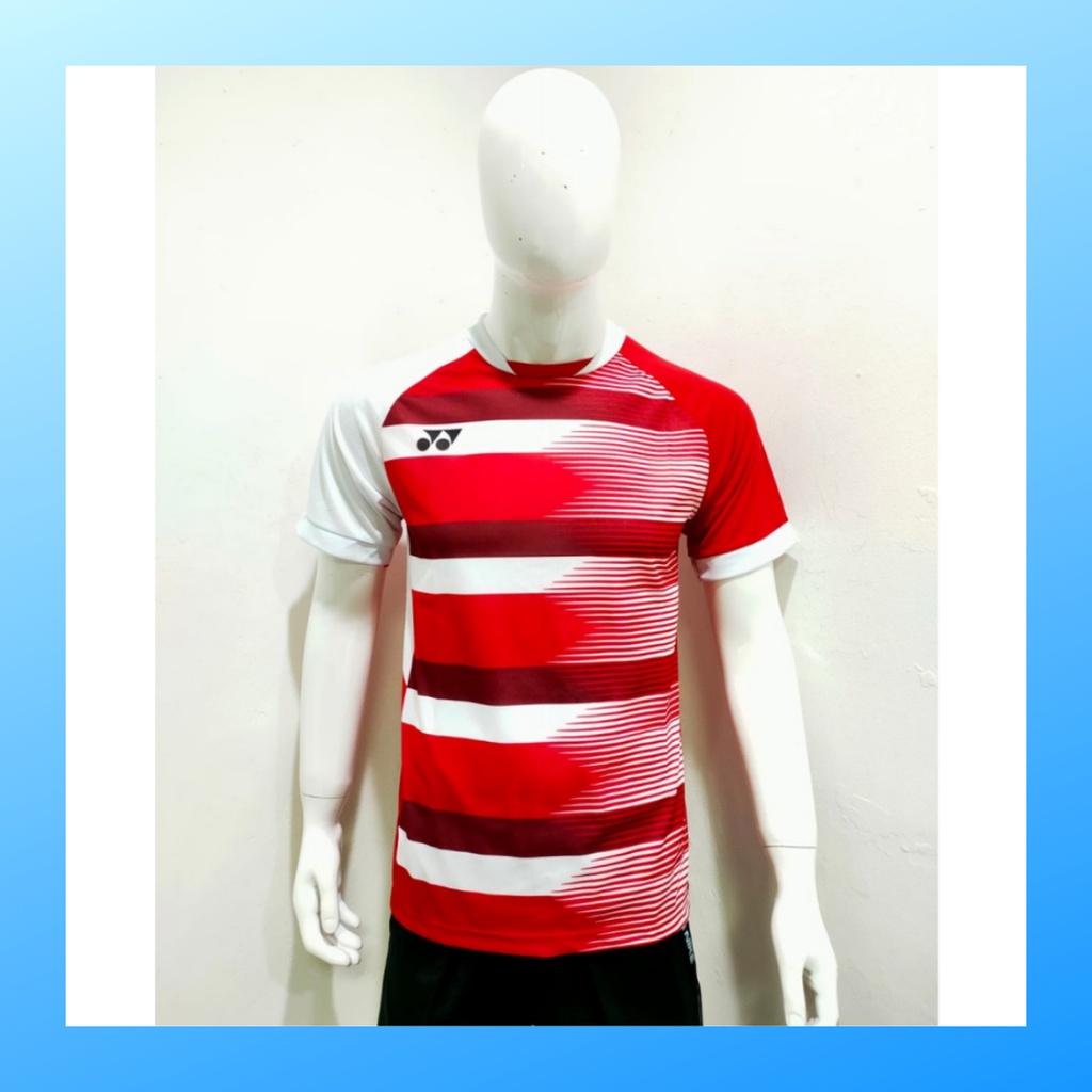 Kaos badminton pria jersey bulutangkis baju atasan jersy wanita dewasa t-shirt outfit seragam kostum olahraga casual suit pakaian jarsey oblong apparel sports jersi bulu tangkis Y167 merah polos