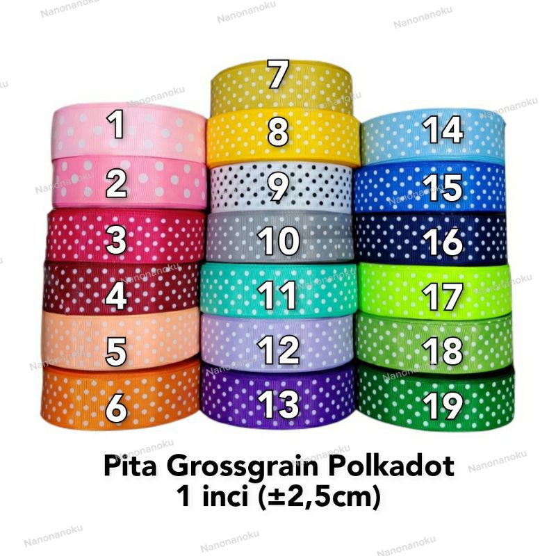 Pita Grossgrain Polkadot 1 inch /Onde 2,5 cm Salur Per Rol/Gulung Hampers Souvenir Kado