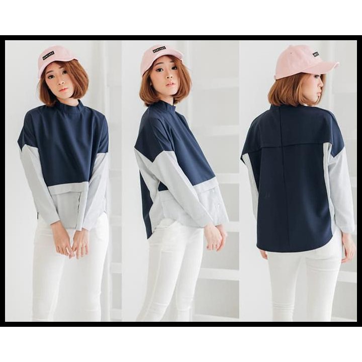 BAJU ATASAN KERJA KEMEJA BLOUSE WANITA KOREA IMPORT TUNIK MERAH PUTIH