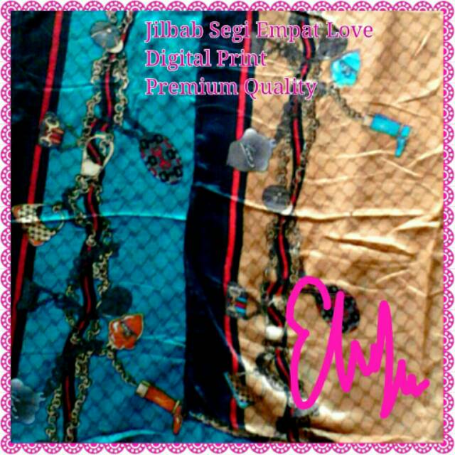 Jilbab Segi empat Love Digital print