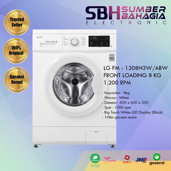 LG FM - 1208N3W / ABW FRONT LOADING 8 KG 1.200 RPM (NEW) (KHUSUS BANDUNG)