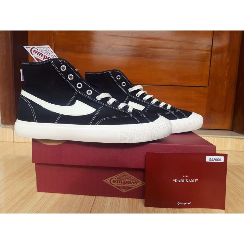 Sepatu Compas Gazelle Hi Black White Original BNIB