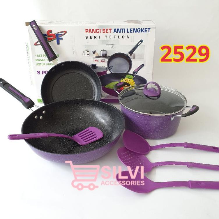 Grosir.. Panci Set Teflon Anti Lengket GSF  Panci Wajan Penggorengan Teflon Cookware set Tutup Kaca