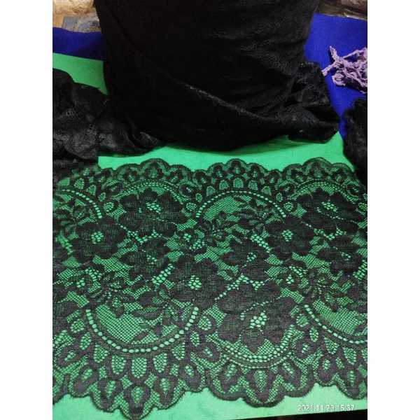 Renda elastis renda karet renda brukat hitam besar