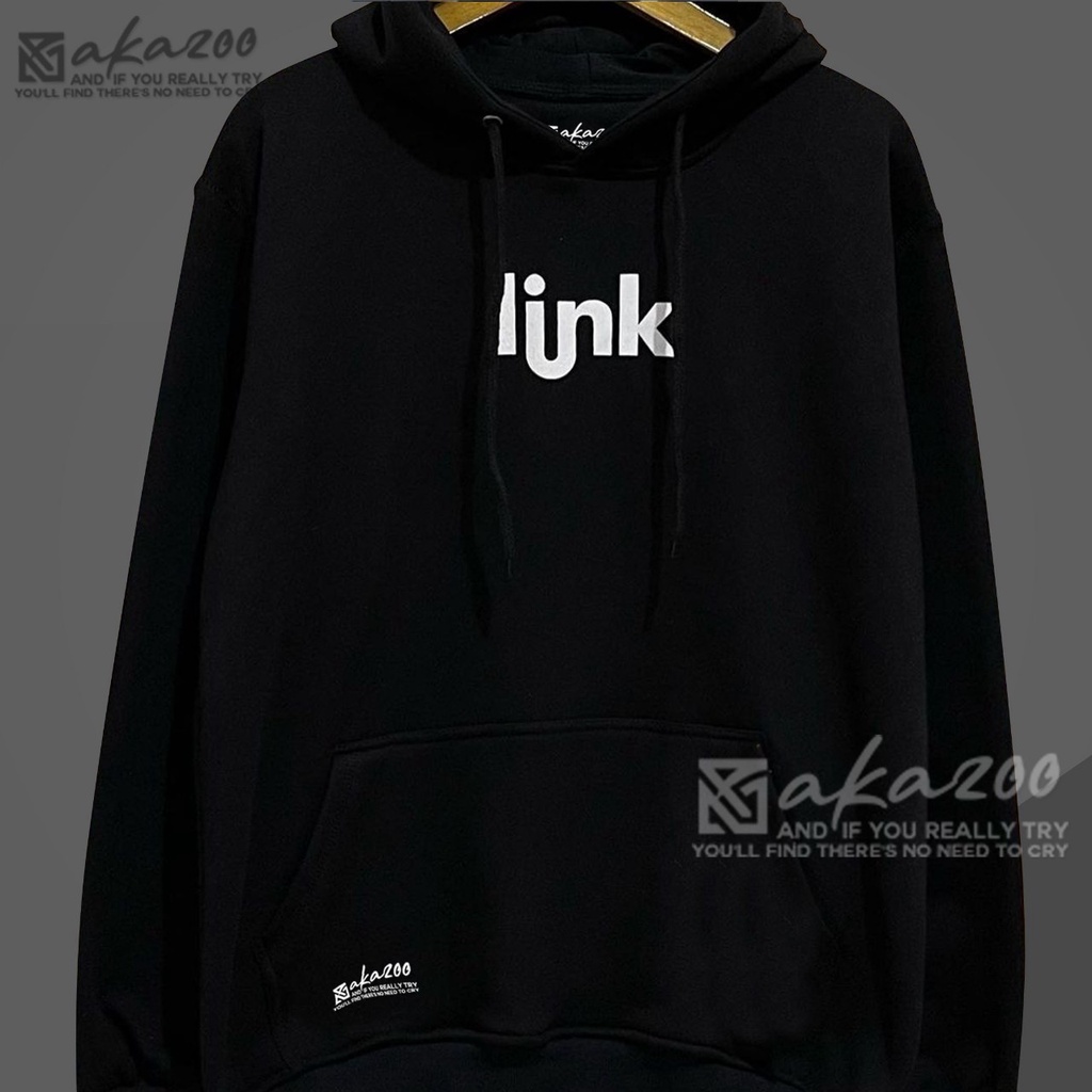 hoodie pria distro original brand AKAZOO warna hitam LINK sablon putih switer cowok keren terbaru 2021 hodie oversize wanita korea style sweater wanita murah jumbo xxl hoodie polos tebal jamper pria unisex m L XL XXL premium akazo ofisal