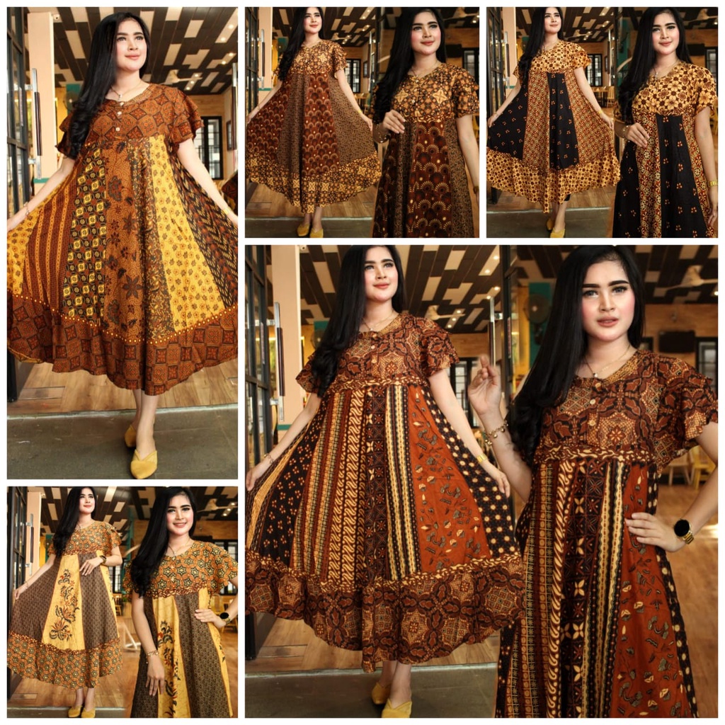 Daster Sogan Batik Bukaan Kancing Depan Busui Friendly - Daster Payung Klok Jumbo LD 120