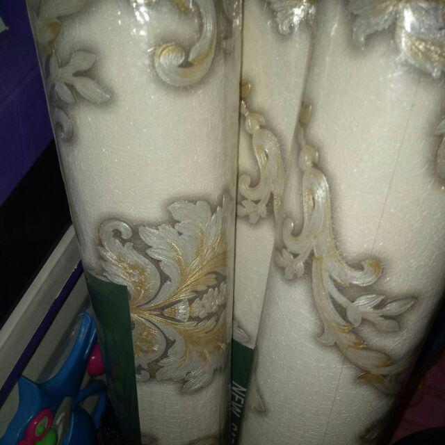 Wallpaper Dinding Klasik Gold Silver Ornamen Eropa Style Mewah