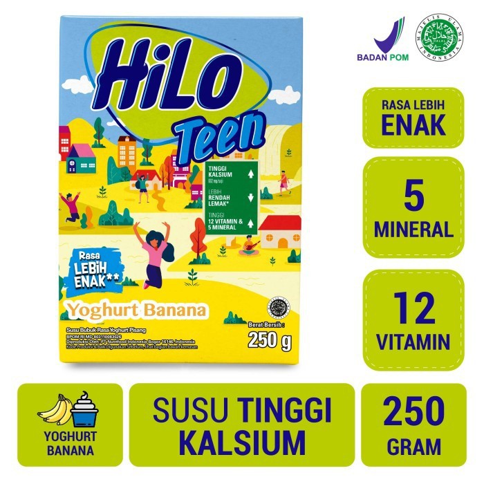 Hilo Teen Yoghurt Banana 250gr- Susu Tinggi Kalsium Rendah Lemak