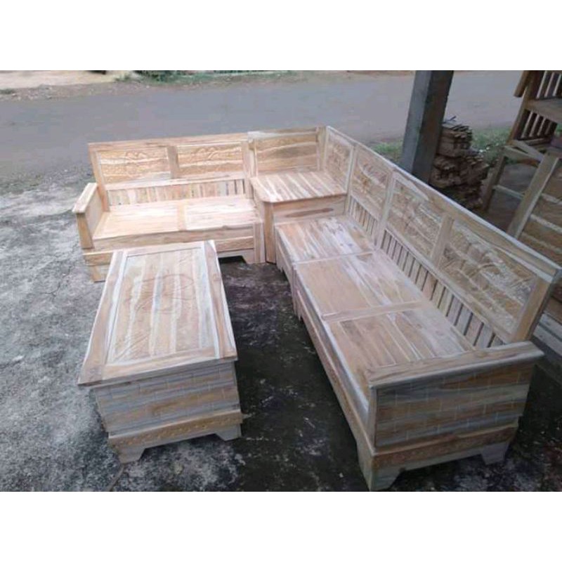 KURSI SUDUT MINIMALIS KAYU JATI MENTAHAN