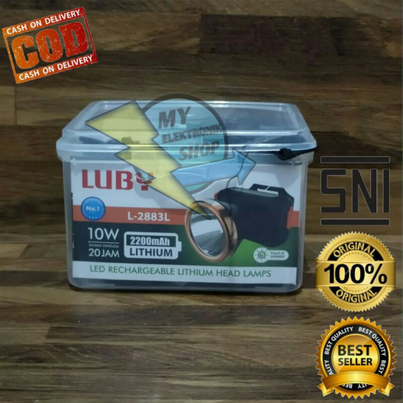 Senter Kepala LUBY LED 10Watt Tombol ON/OFF puter, Senter Kepala LED 10W Headlamp LUBY 10 Watt LED L-2883L