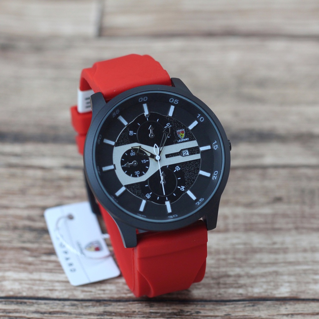 Jam tangan Leopard 8004 pria tali karet/rubber