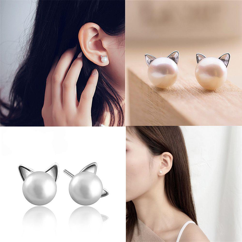 R-flower Pearl Stud Earrings Hadiah Gadis Baru Perhiasan Wanita Lucu