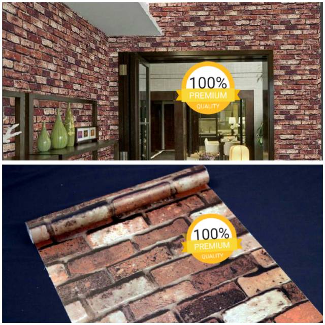 Grosir murah Wallpaper Sticker dinding batu bata coklat tua hitam