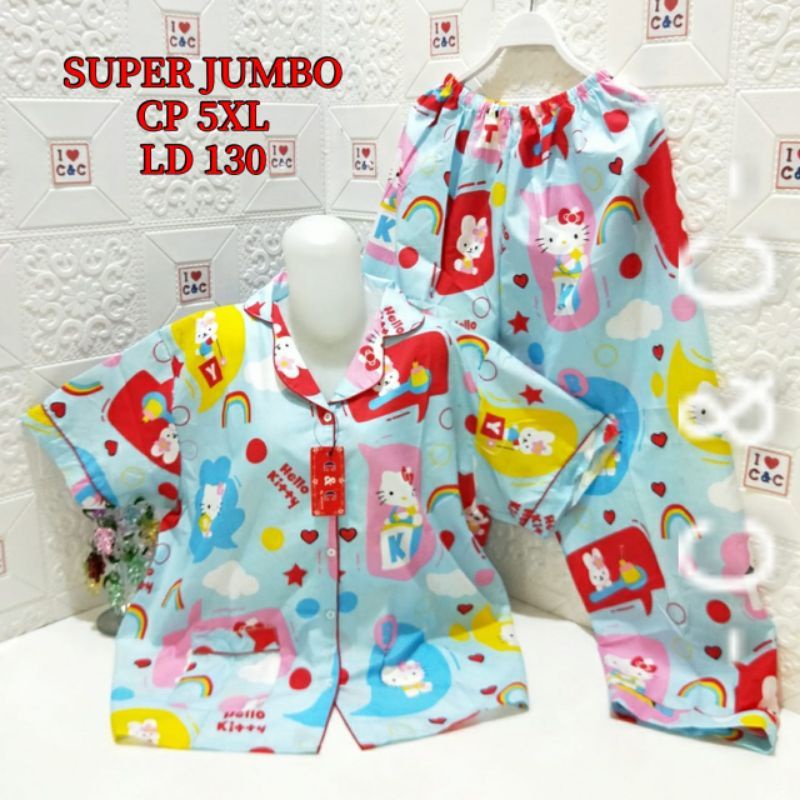 CNC - BAJU TIDUR WANITA PIYAMA CP SUPER JUMBO 5XL/LD 130/MICRO-HK rainbow biru